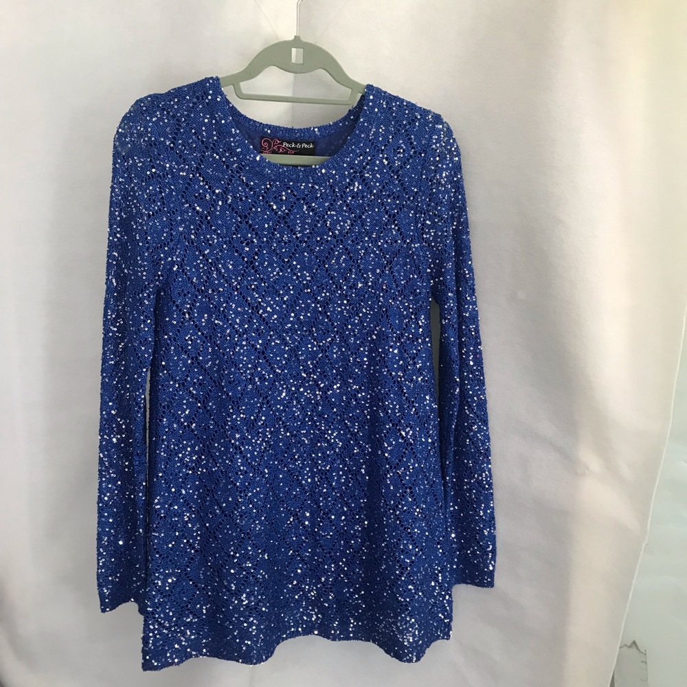 Blue Sequin Long-Sleeve Women's Evening Top